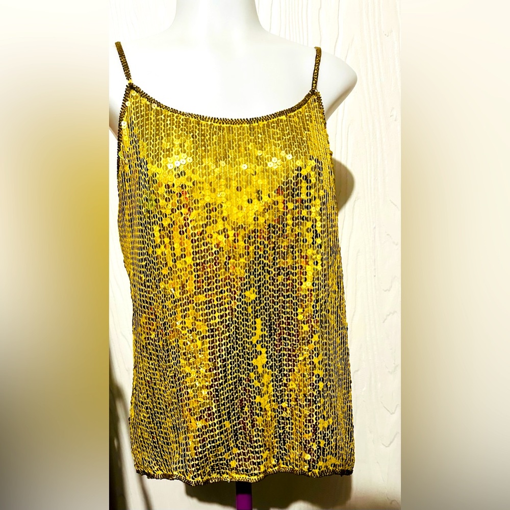 Gold Sequence Camisole Top 100% Silk Medium